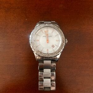 Michael Kors Silver Watch with White and Orange Accents